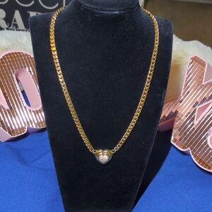Beautiful Gold Tone  8" Necklace With Cubic Zirconia Heart Pendant NOW ONLY $40